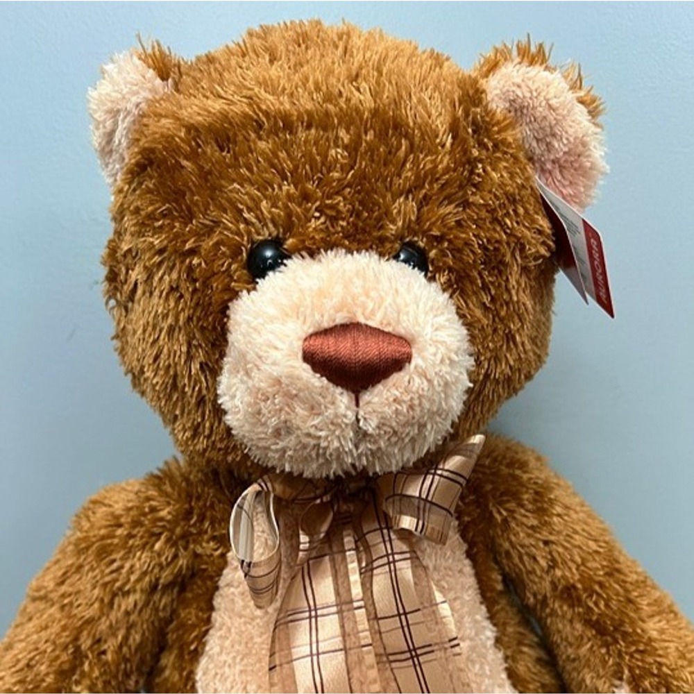 Aurora World Brown Teddy Bear Plush Stuffed Animal Plaid Bow Gifts of Smiles